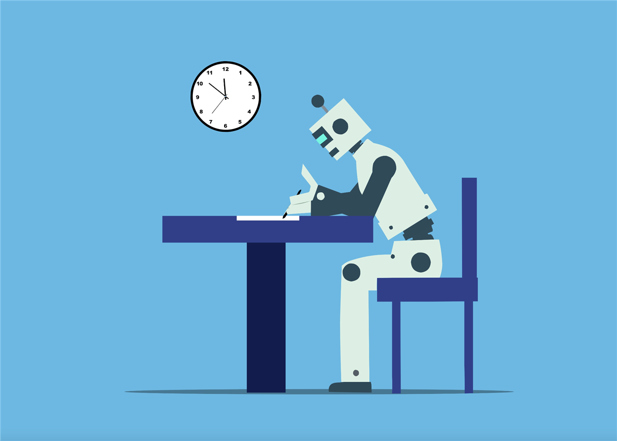 Illustrasjon av en robot som studerer. - Klikk for stort bilde